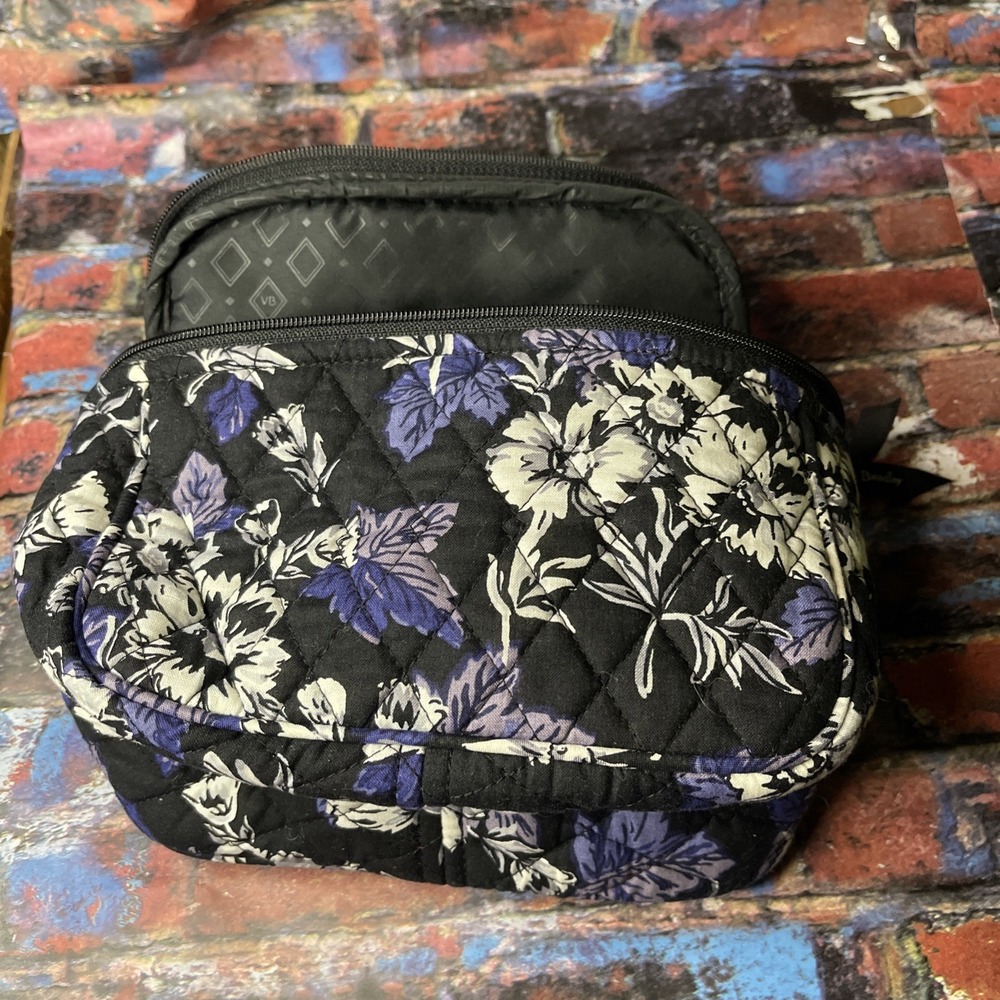 vera bradley Black White And Blue Floral cosmetic bag large